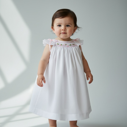 Micaela - Hand Smocked Baby Dress with Flutter Sleeves