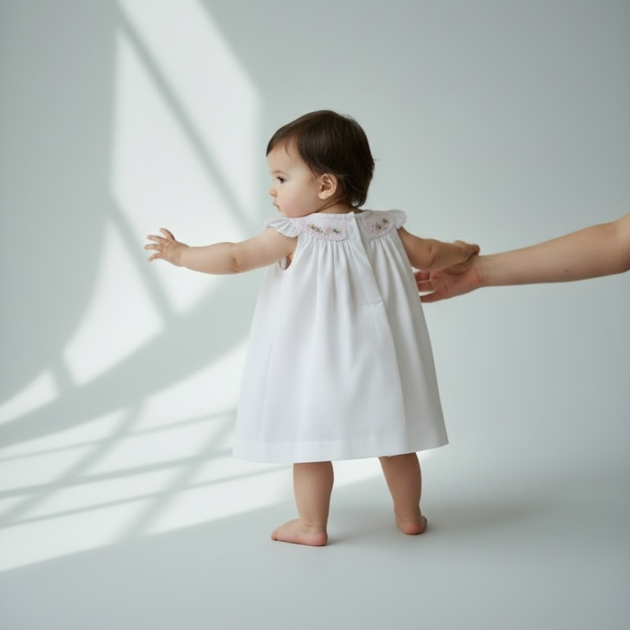 Micaela - Hand Smocked Baby Dress with Flutter Sleeves