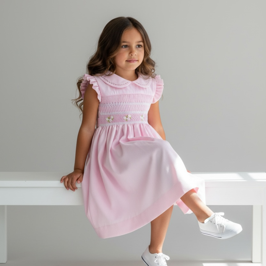 Cordelia - Hand Smocked Dress with Spanish Pique Fabric