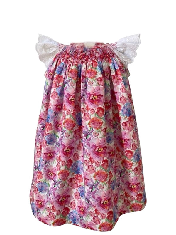 Amalia - Hand Smocked Floral Dress with Flutter Sleeves