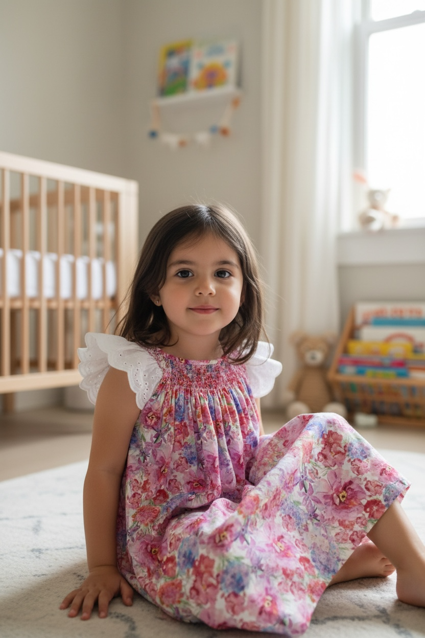 Amalia - Hand Smocked Floral Dress with Flutter Sleeves