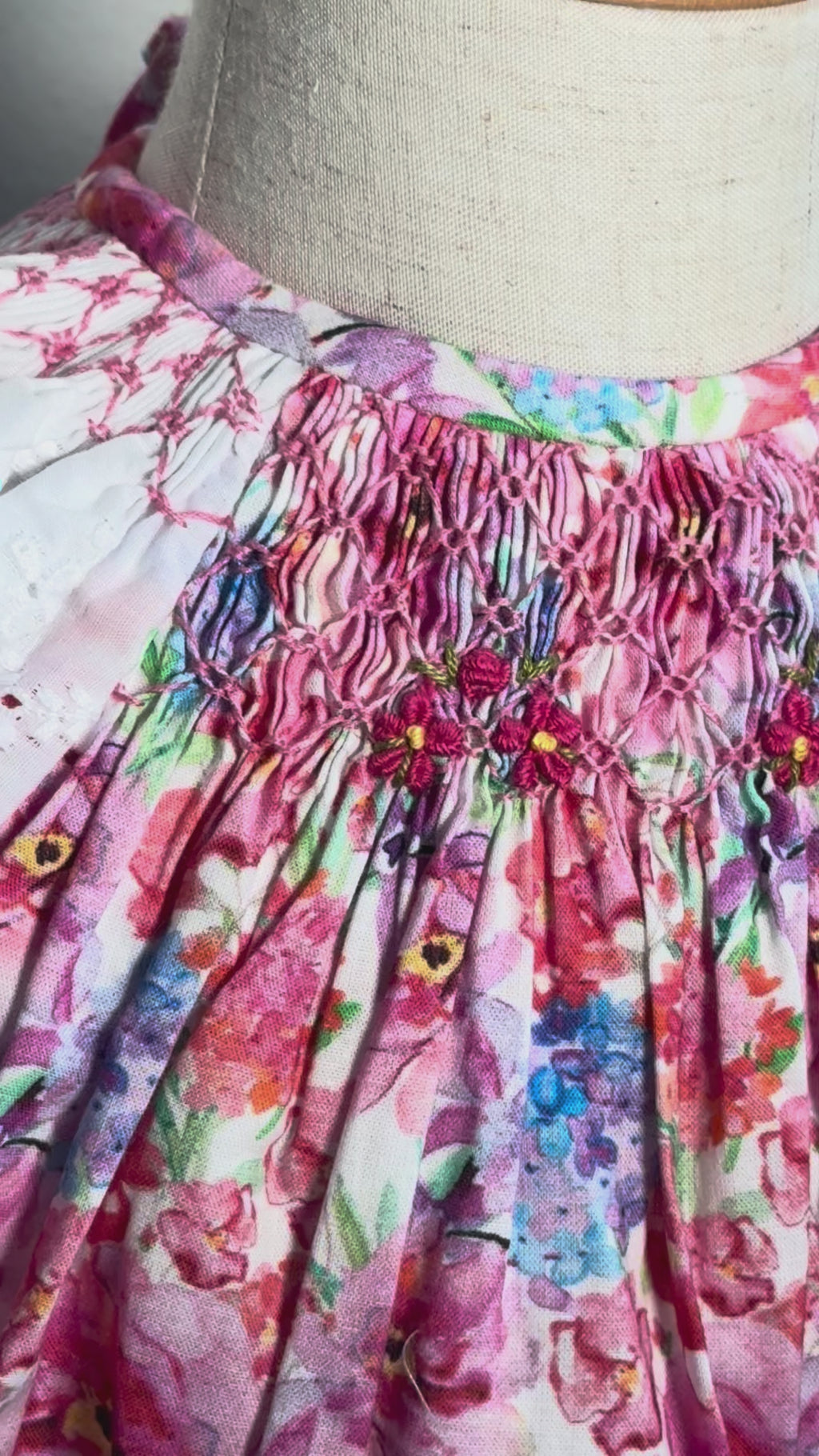 Amalia - Hand Smocked Floral Dress with Flutter Sleeves