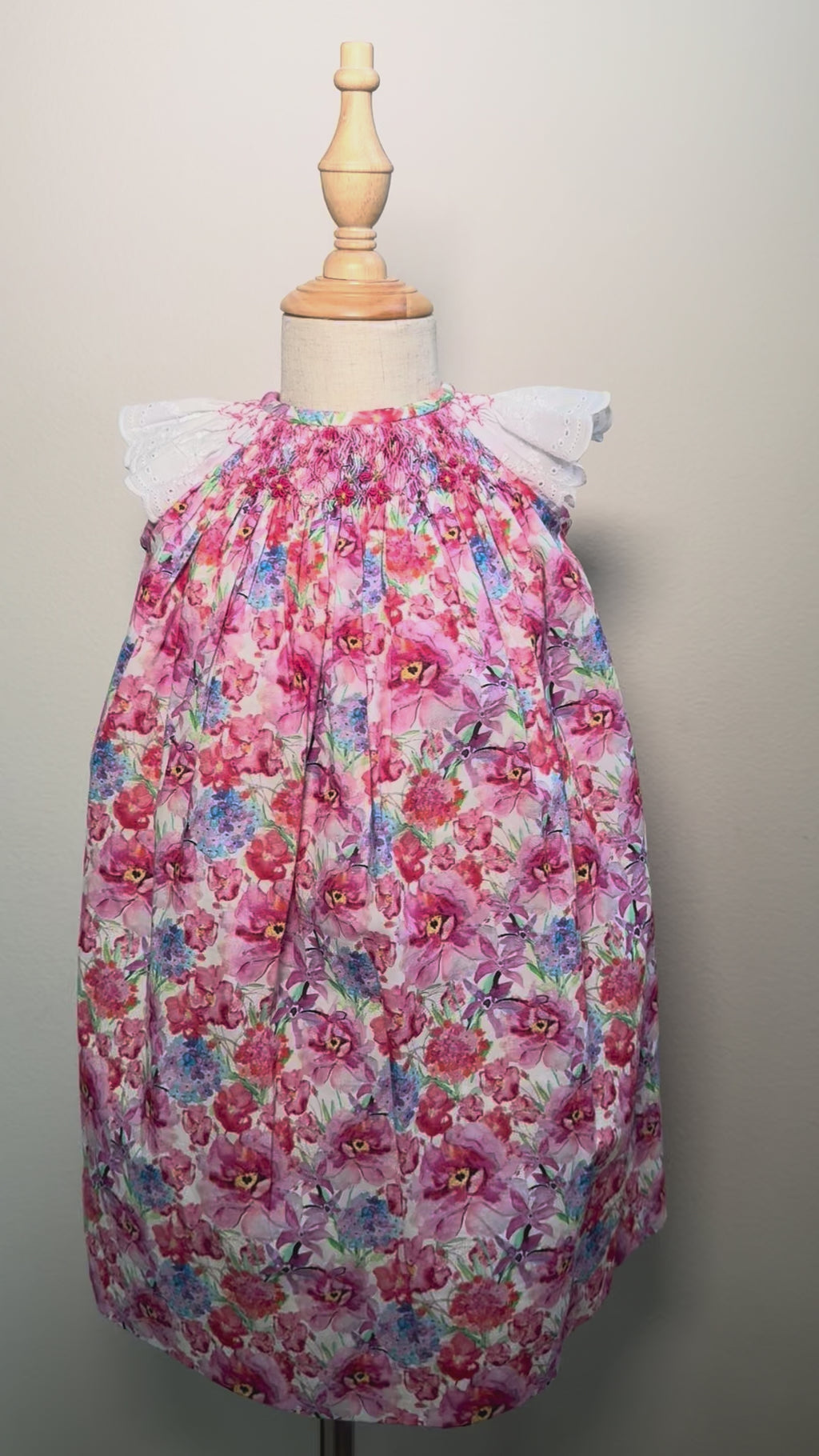 Amalia - Hand Smocked Floral Dress with Flutter Sleeves