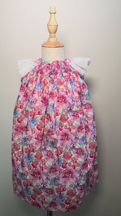 Amalia - Hand Smocked Floral Dress with Flutter Sleeves