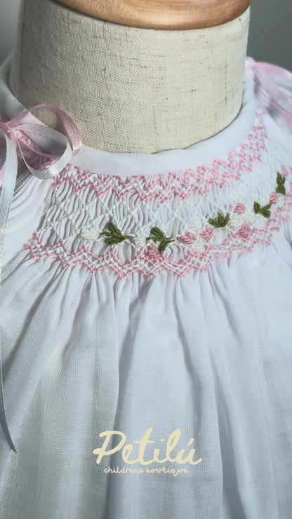 Micaela - Hand Smocked Baby Dress with Flutter Sleeves